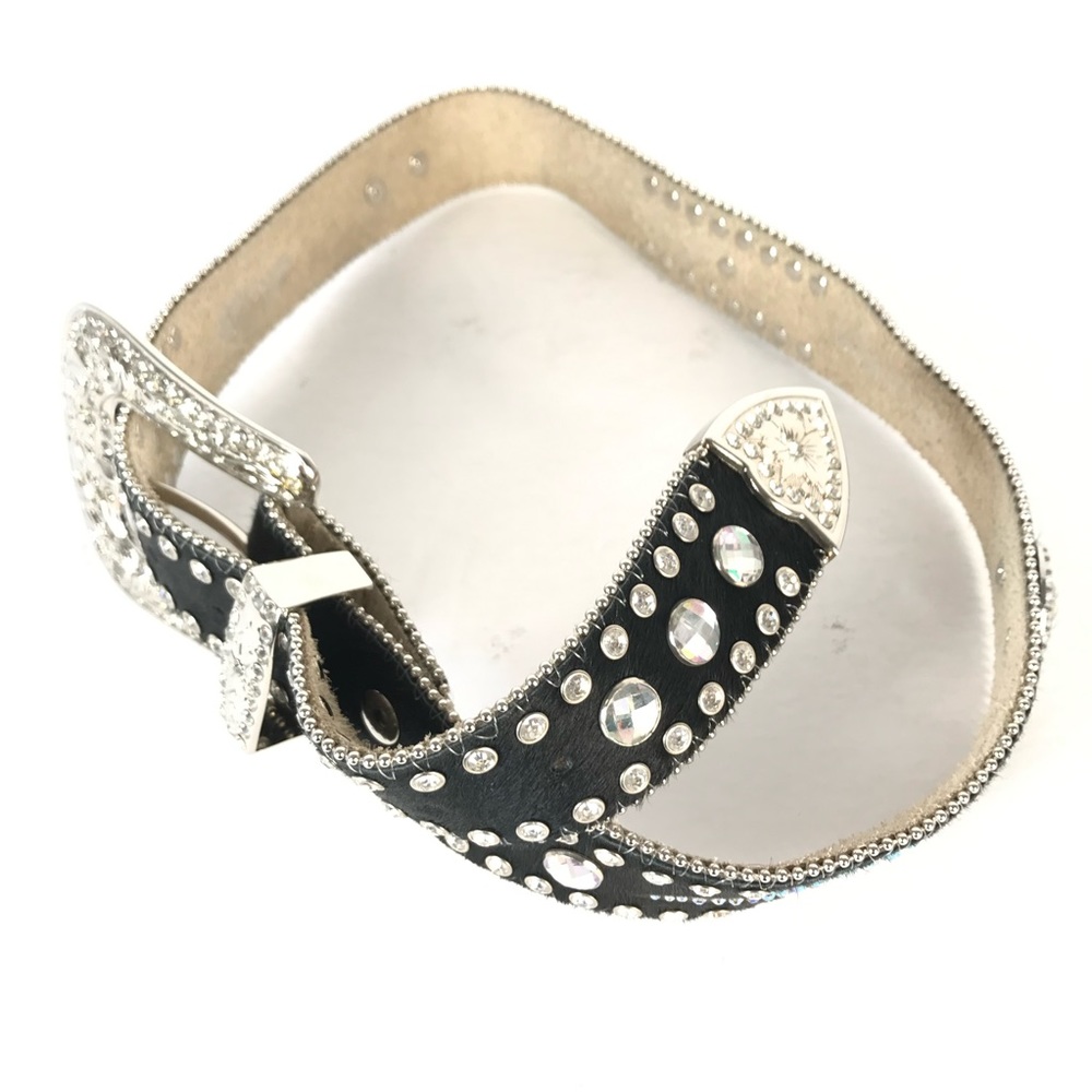 Vintage Black Studded Western Belt with Silver Buckle - Picture 3 of 5